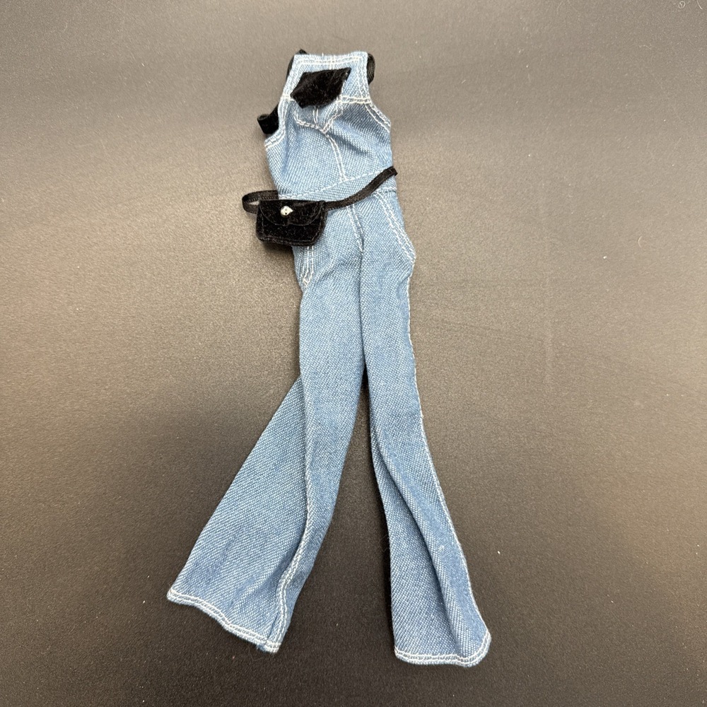 90's  Barbie Fashion Avenue Blues Styles Denim Overalls With Black Velvet Purse